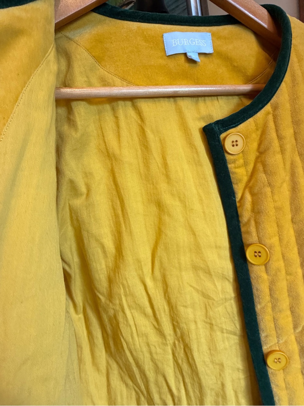 Urge Quilted Yellow Jacket with Dark Green Trim - Picture 4 of 10